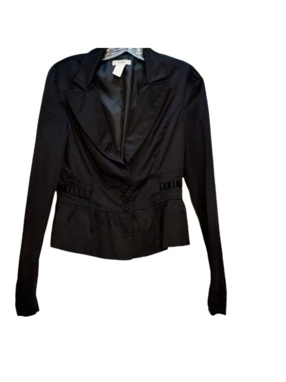 Women's Forever 21 Black Sateen Fitted Jacket Gold Chain Peplum Waist L